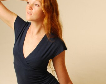 Women's Short Sleeve Shirt - Navy Blue Jersey - Eco Friendly - Organic Clothing
