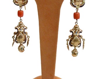Coral Gold Earrings and enamels