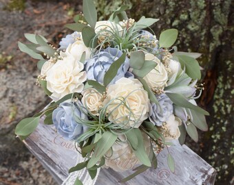 Wedding Bouquet Sola Bouquet Dusty Blue Bouquet Wedding Bouquet Succulent Bouquet Boho Bouquet Flowers Succulent Dusty Blue Eucalyptus Sola