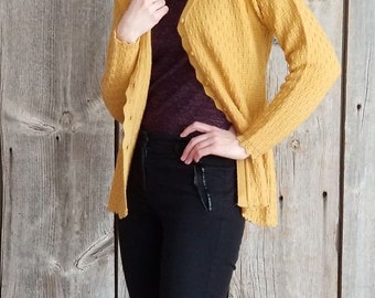 Handknit cardigan, mustard cardigan, handknit sweater
