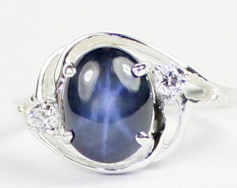 Blue Star Sapphire, 925 Sterling Silver Ladies Ring, SR021