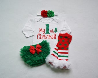 my 1st christmas baby girl christmas outfit - red and green baby girl christmas- my first christmas baby girl outfit - my 1st christmas baby