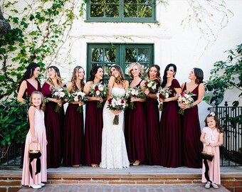 Moon River Marsala Burgundy- Silky Satin Jersey~ Octopus Convertible Infinity Wrap Dress ~ Marsala Bridesmaids, Wedding Guest