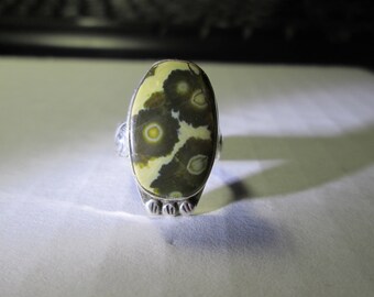 Ring... sterling silver, size 6... ocean jasper