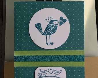 Handmade, Stamped, Love Bird Anniversary Card