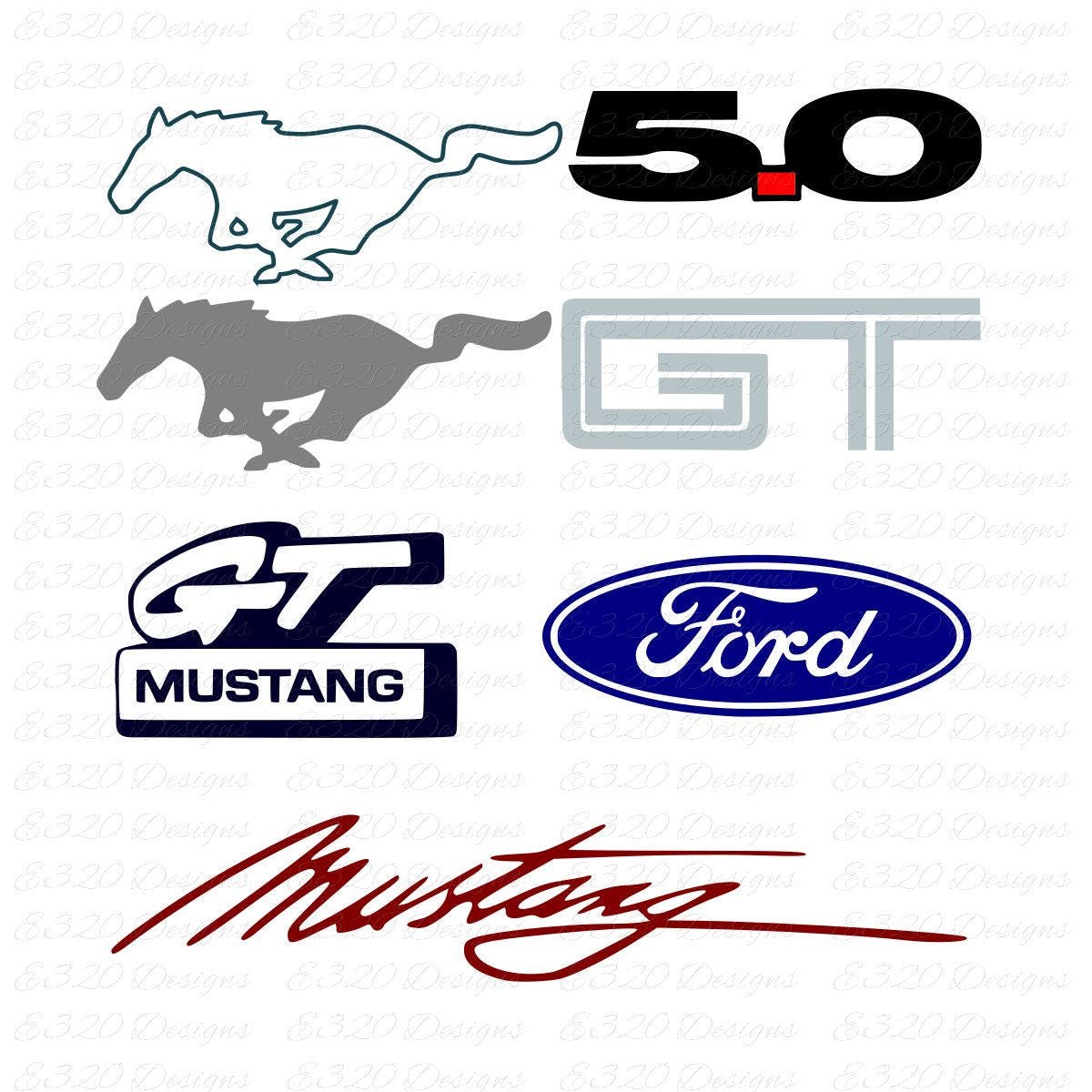 Download Ford Mustang GT 5.0 Emblem Set SVG Cut File