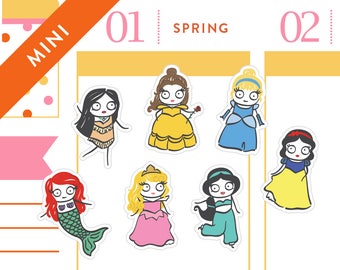 P256 - Princess planner stickers, Disney princess inspired, mermaid stickers, beauty, belle, cinderella inspired, 28 stickers, MINI SIZE