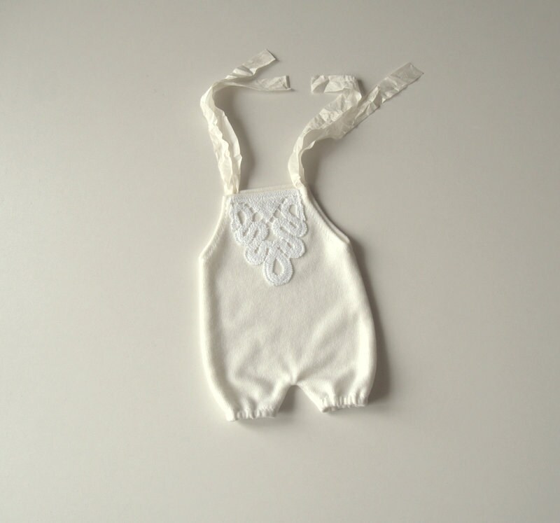 Newborn Photography PropNewborn Cream Short Romper with White