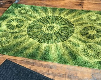SALE Vintage Mid Century Green Scandinavian RYA Shag Rug SALE