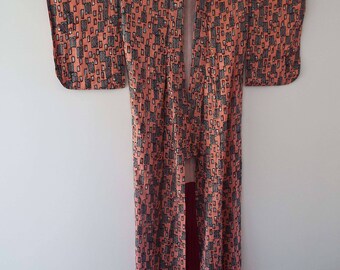 Vintage 1930's Crepe Silk Japanese Kimono Robe Art Deco