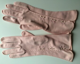 Pink Formal Pearl Trimmed Gloves