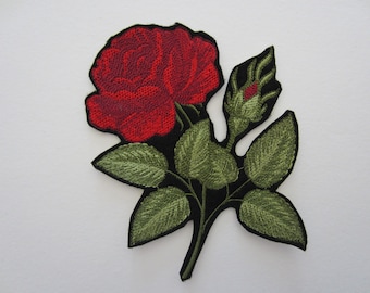 Embroidered Red Rose Iron On Patch, Rose Patch, Rose Applique, Iron On Patch, Roses, American Beauty Rose