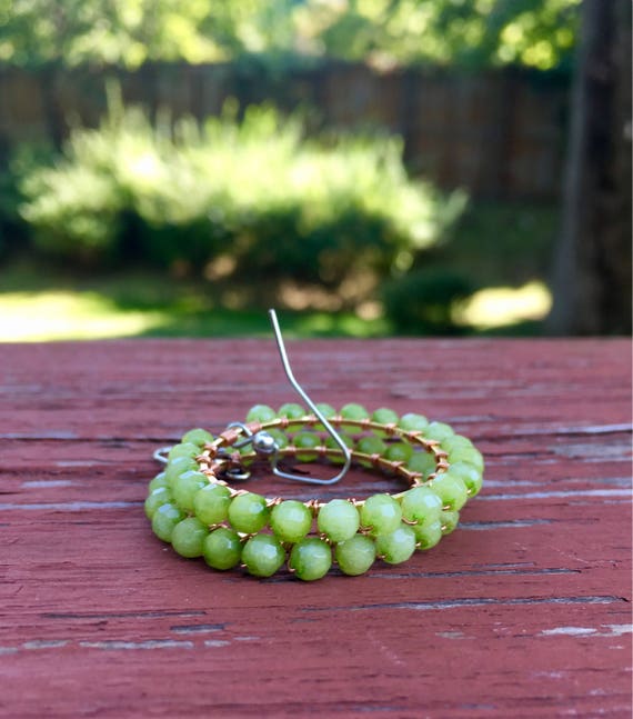 Wire Wrapped Green Faceted Earrings