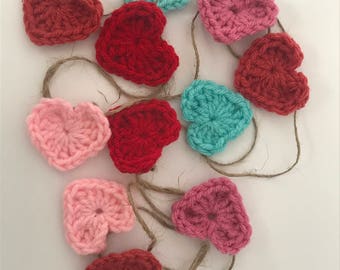 Crocheted Colorful Heart Garland