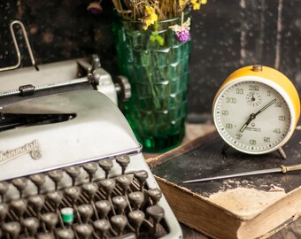 Art Deco Alarm Clock, Soviet Desc Clock Vintage clock art gift photography props, Rustic Mechanical Desk Clock, Table Mantle Clocks