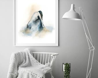 Female figure art print, minimalist watercolor painting print, woman figurative wall art print, modern figure painting