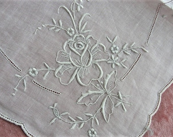 GORGEOUS Appenzell WEDDING Hanky Exquisite Embroidery Handkerchief Bridal Hankie Stunning Roses Embroidery,for Collector or Bridal Heirloom