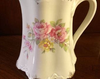 Vintage CREAMER -Warwick China Rosemont Pattern 990- White w/ Pink Floral & Gold