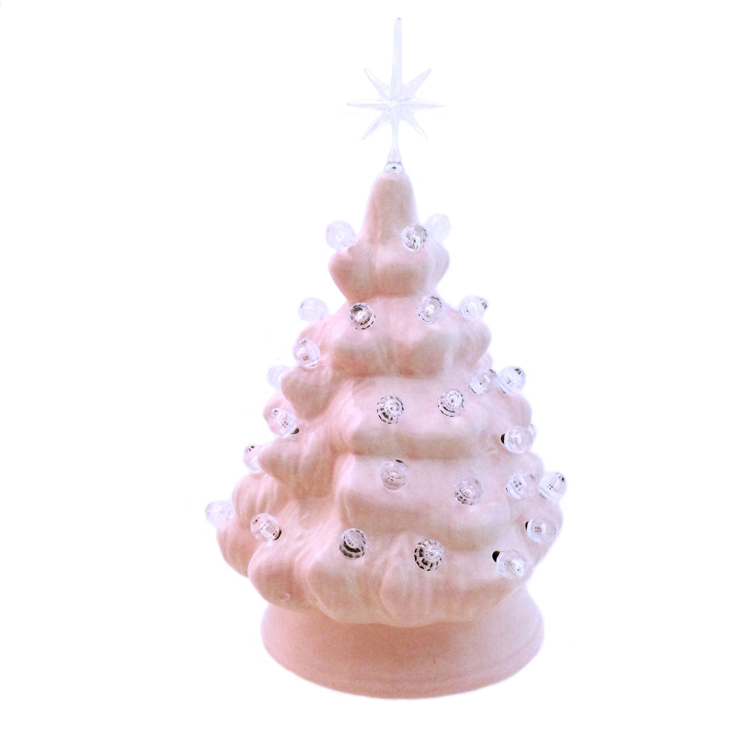 Pink Mini Ceramic Christmas Tree Traditional Clear Lights and