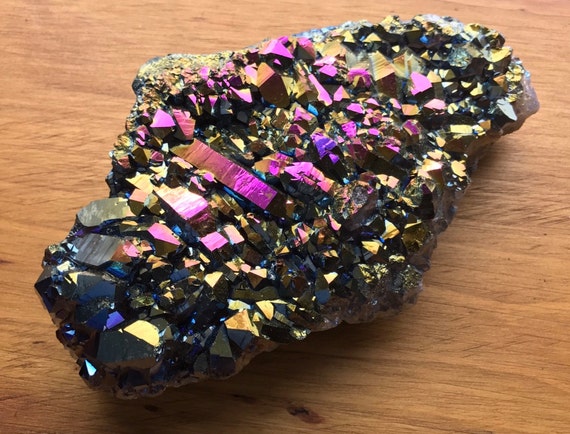 Titanium Aura Quartz Amethyst Cluster 610g, Rainbow Titanium Aura Quartz Slab, Aura Amethyst Cluster, Amethyst Cluster, Rainbow Aura Point