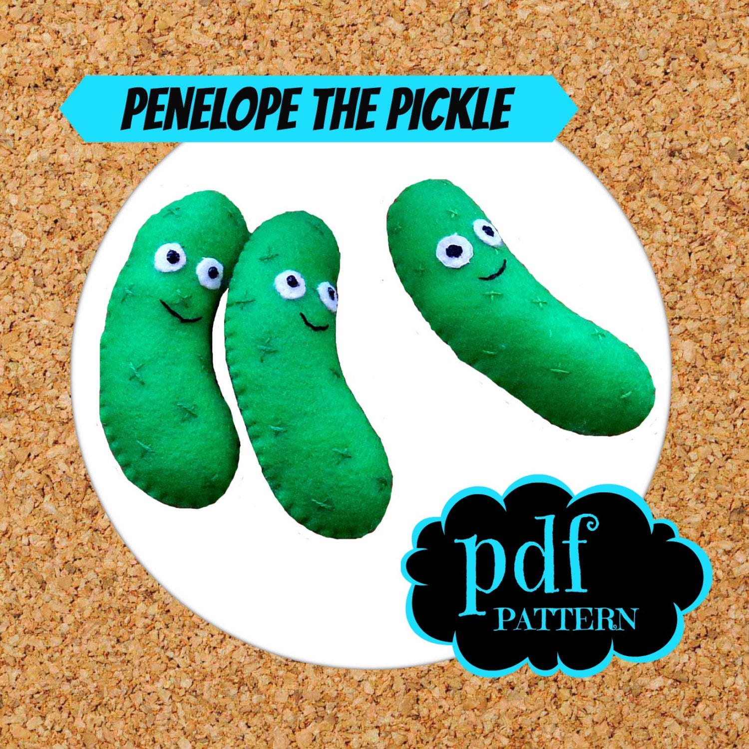 Felt Pickle pattern. Felt food pattern. Beginner easy sewing