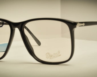 RARE Vintage Persol Ratti 09175 Rectangle Square 54 and 55 mm Black Plastc Eyeglasses 1980s Italy NOS
