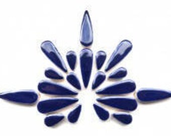 Cobalt Indigo Blue Glazed Ceramic TEARDROPS Mix (1" & 1/2") Flower Petals/Mosaic Craft Supplies