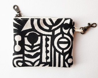 Zippered Coin Pouch: Organic Screenprinted Fabric in Black