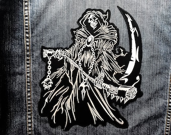 LARGE SIZE Grim Reaper Skull Ghost God Of Death Jacket Vest Sew Iron on Patch