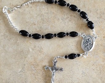 Black Car Rosary, Hanging Car Chaplet, St. Christopher Car Chaplet, Divine Mercy Chaplet, Madonna Chaplet, Car Mirror Rosary, Traveler Saint