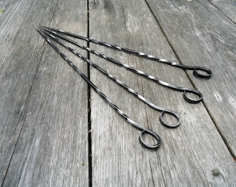Set of Forged Skewers, Wrought Iron Kebab Grill & BBQ Utensils, Blacksmith Made Smores Sticks, Metal Shishkabob Tool, Long Vegetable Skewers