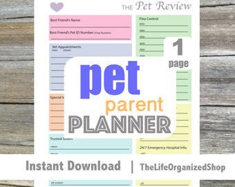 Pet Planner / Pet Organization / Pet Parent Planner / Dog Planner / Dog Sitter / Cat Sitter / - From the Luminous Collection