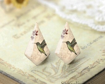 6pcs (3 pairs) Handmade Geometric Resin Hummingbird Charm / Pendant, Perfect for Earring - PRA04A