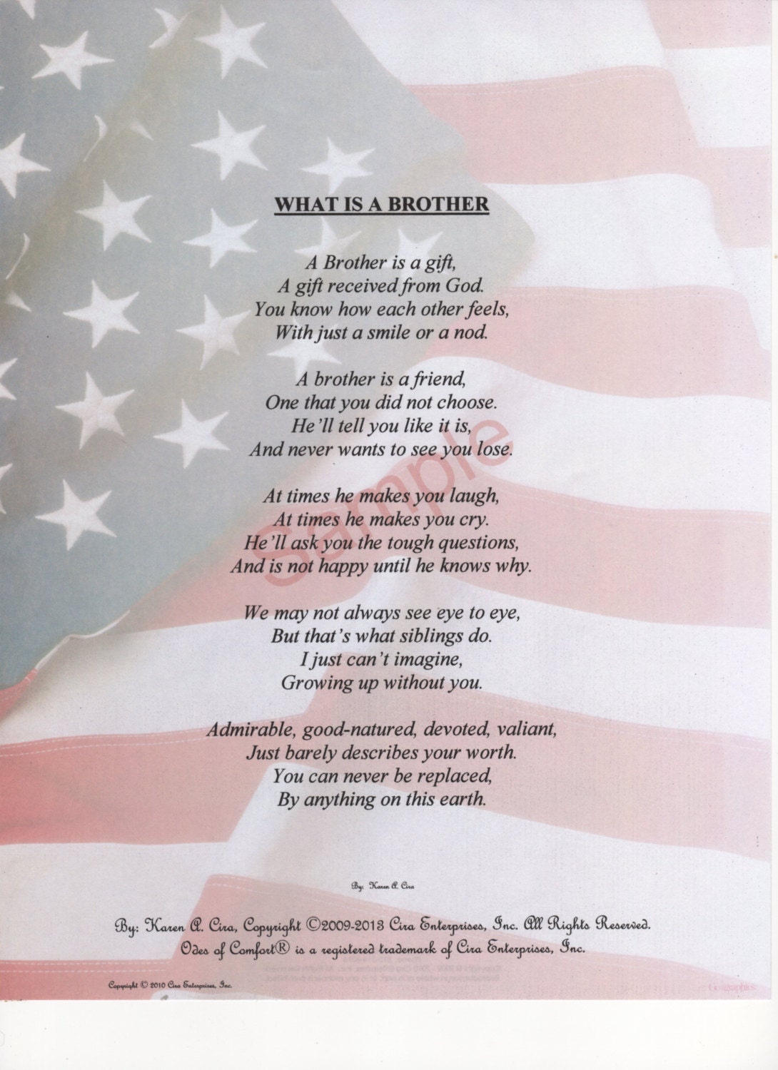 Five Stanza What Is A Brother Poem shown on