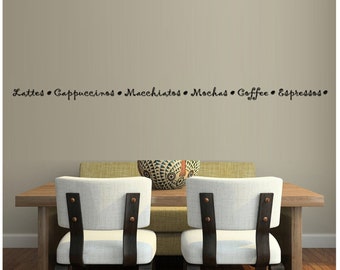 Lattes Cappuccinos Macchinatos Mochas Coffee Espressos With Beans Cafe Drink Wall Decal Sticker Art Mural Home Décor Quote Kitchen Mug Roast
