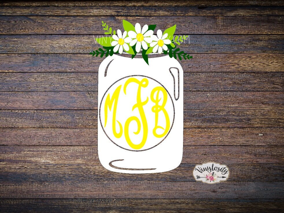 Floral Mason Jar Monogram Decal Mason Jar Monogram