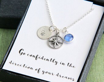 Inspirational Necklace, Inspirational Gift, Silver Compass Necklace, Personalized Necklace, Graduation Gift for Her, 18th Birthday Necklace