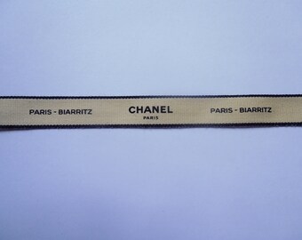 Chanel authentic ribbon cream with black edge & lettering 'Chanel Paris-Biarritz' 1.5cm wide 1 metre