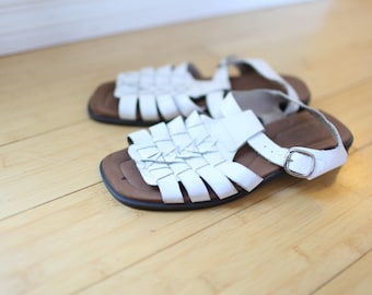 vintage woven white leather hurache sandals womens 8 1/2