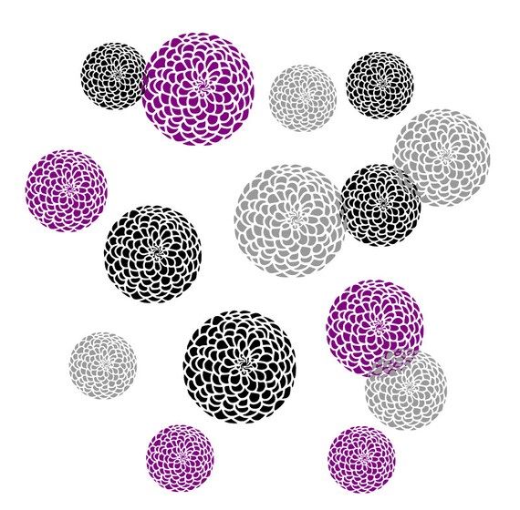 Zinnia flowers Flower wall decal Set of 15 Flowers three