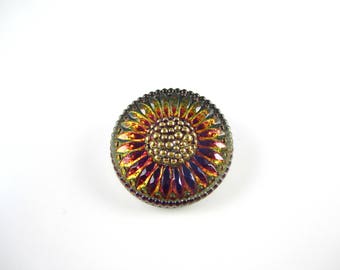 Blue Yellow Vitrail Daisy Czech Buttons Blue Czech Glass Buttons Yellow Flower Button Vitrail 27mm (1 pc) 53BV3
