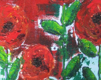 Poppy painting, red floral painting, Poppy field painting, textural poppies, mixed media poppies, red orange poppies, acrylic poppies