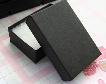 10 Matte Black Cotton Filled Jewelry Boxes High Quality 3 1/8 x 2 1/4 x 1 inch - Medium