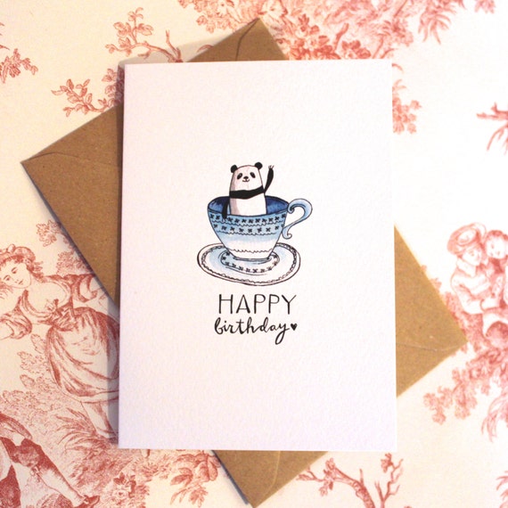 Panda in a Teacup Birthday Card