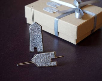 House Jewelry, Girls Earrings, Silver House Earrings, Minimalist Earrings, Paper and Metal, Artisan Jewelry, House Miniature