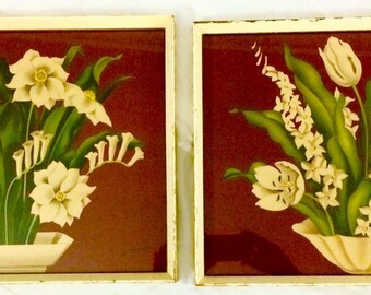 Pair of Art Deco floral chromolithographs by Sanford DeJonge (pseudonym for R. Atkinson Fox)