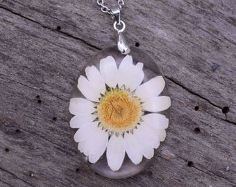 Real Flower Necklace / Real Daisy Pendant / Resin Flower Jewelry / Daisy Necklace / Pressed Flower Jewelry / Flower Resin Necklace