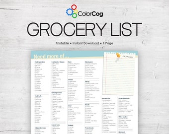 Grocery List Printable PDF Light Blue and Tan