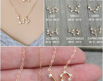 Layered Zodiac Constellation necklace, 14k gold filled, Cubic zirconia diamonds, cz Celestial ,personalized, two (2) pendants, Potionumber9