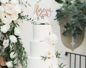 Foreva Eva Wedding Cake Topper, 6.5"W inches, Forever Topper, Rustic Cake Topper, Unique Wood Cake Toppers, Infinity Cake Topper